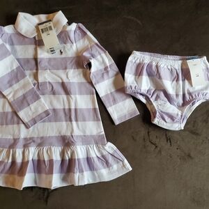 Polo by Ralph Lauren Purple and White Striped Diaper Cover Set